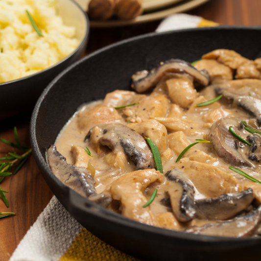 Plat du Samedi 07/06 - Suprême de volaille forestière, pleurotes, poêlée de blé aux légumes